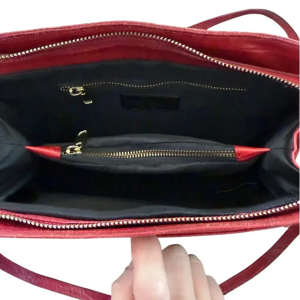 Divina Firenze Red Shoulder Bag Genuine Leather Croc Pattern Made in Italy